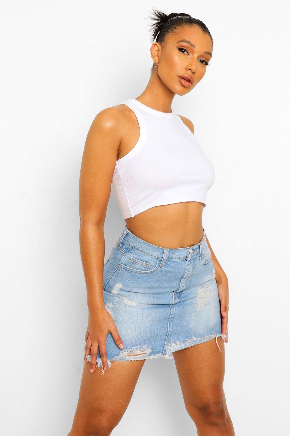 Cheap ripped denim skirt sale